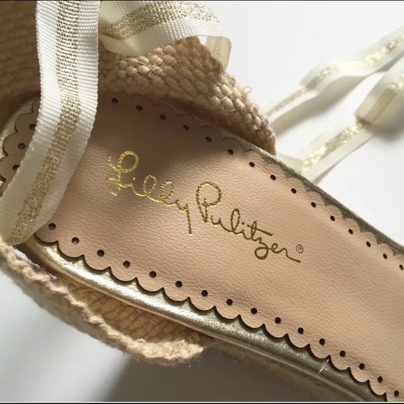 LAST PAIR‼️New Lilly Pulitzer Alyssa Gold Metallic Tie Sandal Size 8.5 - Picture 7 of 7